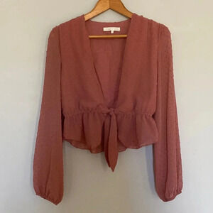 étophe studios Swiss Dot Pink Front Tie Crop Top Size Medium